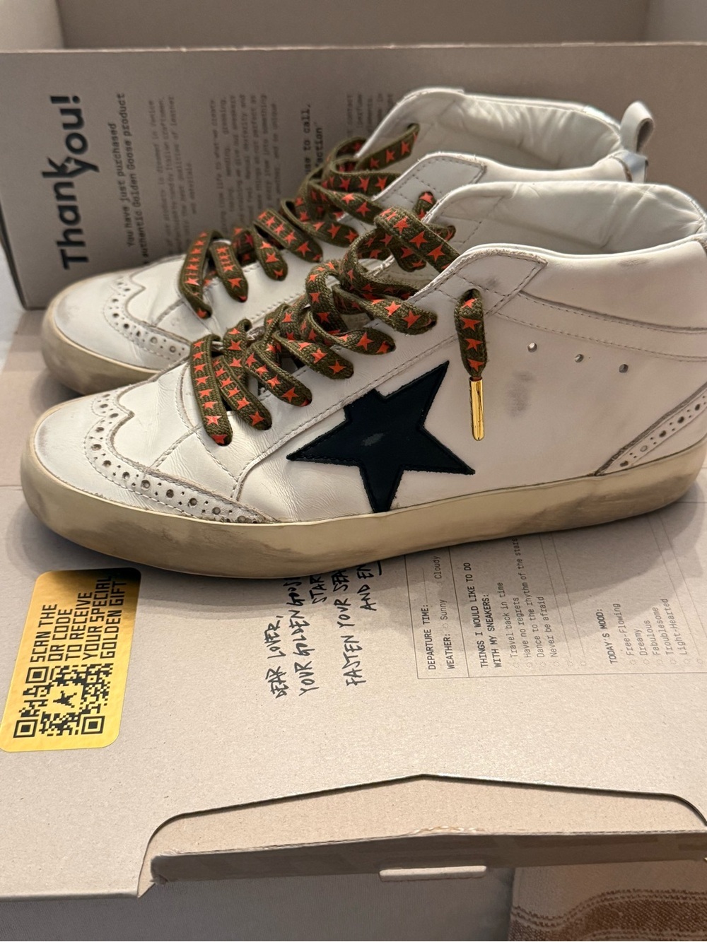 Golden Goose Mid-Star Sneakers with Golden Goose Laces- Size 37